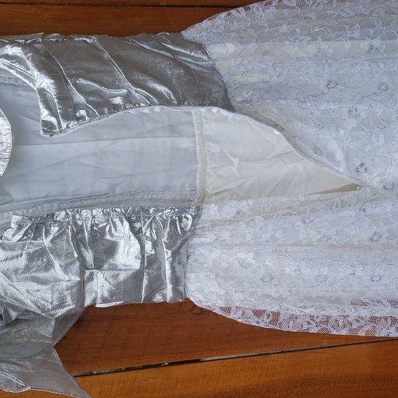 Gunne Sax One Shoulder Special Occassion Formal White Silver Lace Dress 5 - Picture 7 of 11
